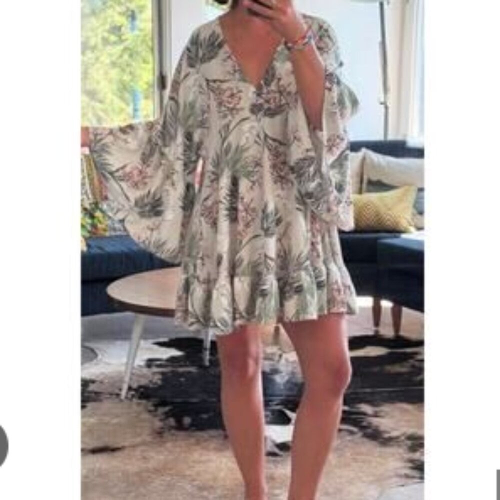 LABEL OF LOVE SZ M/L? Anthropologie Avalon Floral Mini Kaftan Cover-Up Dress